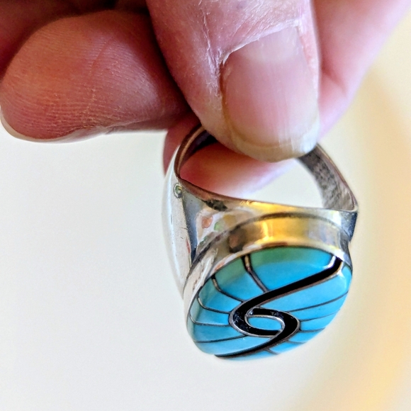 Vintage Zuni Turquoise Hummingbird Amy Quandalacy Ring Size 10 - Picture 10 of 12